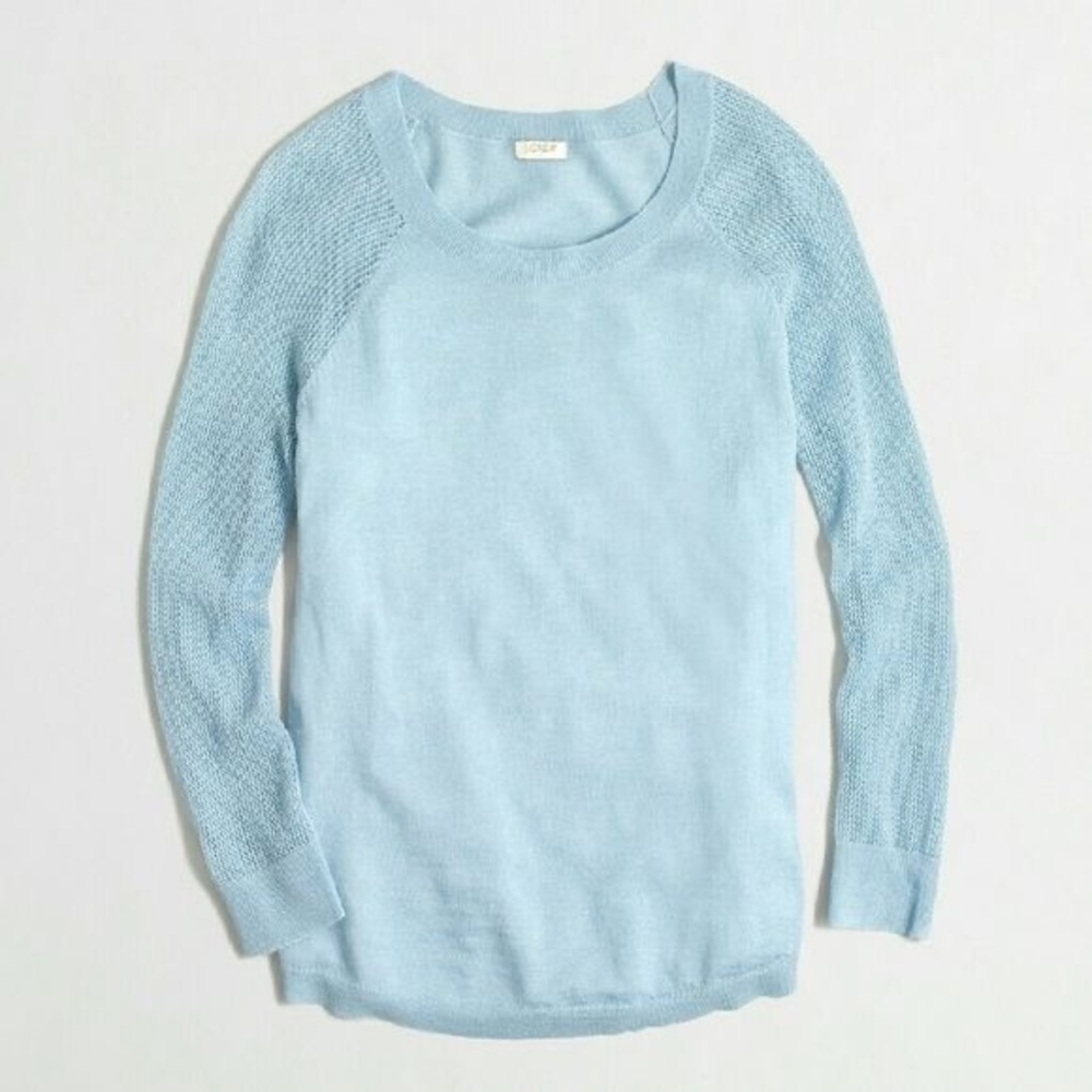 NWT XS J.Crew Mesh Sleeve Blue Sweater